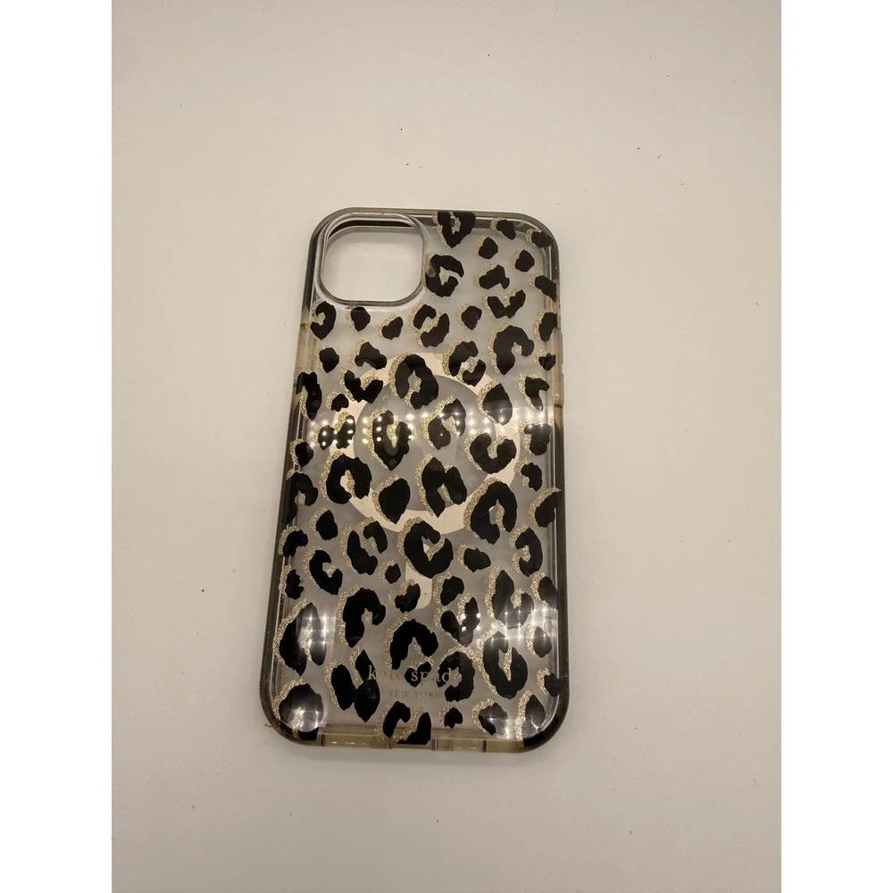 Kate Spade Phone Case iPhone‎ 13 Pro Clear Gold Glitter Leopard MagSafe